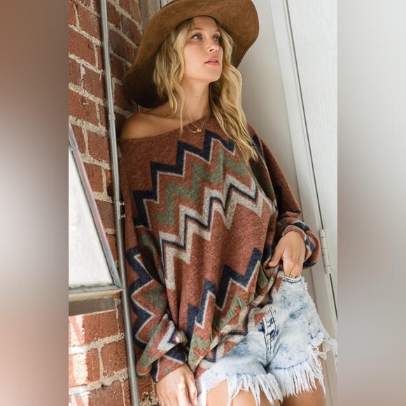 Zigzag Pattern Soft Brushed Dolman Top - Picture 7 of 8